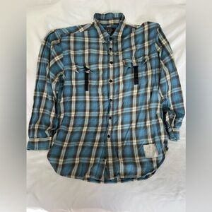 GH Bass & Co Shirt Mens Medium Plaid Flannel Long Sleeves Button Down Blue
